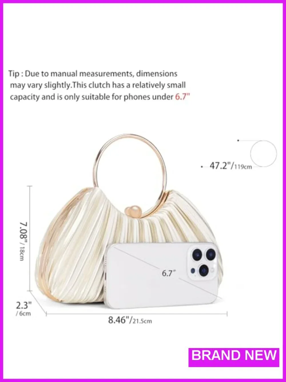 Elegant Pleated Satin Clutch Evening Bag with Pearl Design